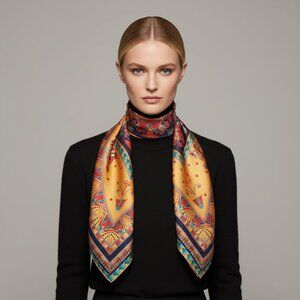 Ascot 100% Silk Square Scarf Hand Rolled Edges Vintage Style Print